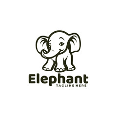 Baby Little Elephant Logo, Elephant With Lineart Style Logo Design.