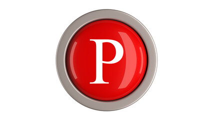 Red Button 3d with letter P white color  on top, 3d button PNG isolated white background