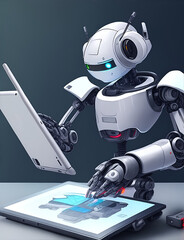 A robot draws on a tablet