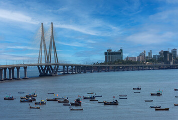 View of worli bandra sealink taken from worli Village it is also known as Rajiv Gandhi samudra setu 