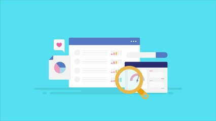 Business intelligence software tracking website keyword ranking performance, analysing seo data, site speed, competitive analysis report, video animation.