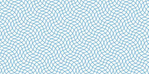 Wavy linear background. Guilloche seamless pattern. Blue moire ornament. Design element for banknotes, diplomas, certificates. Vector wallpaper.