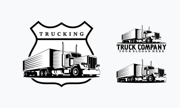 Set of Trucking company Monochrome logo. Truck delivery or logistic logo industry vector