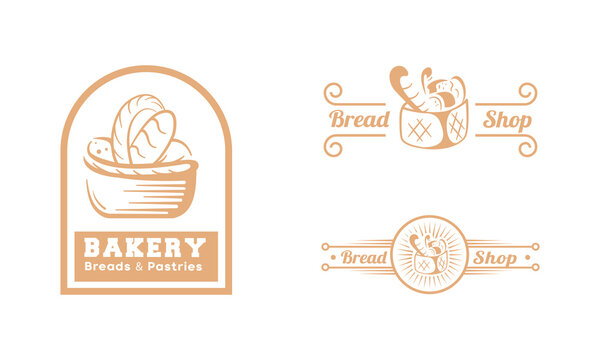 Set bread logo vector illustration. Bakery emblem design on white background