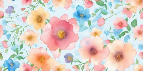 Cute watercolor painting of colorful flowers, soft,  background, wallpaper, handmade, flowery