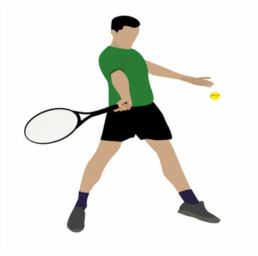 Tennis player in action. Solid background, tennis, sport, player, silhouette, racket, ball, game, athlete, play, vector, badminton, man, illustration, competition, people, sports, playing