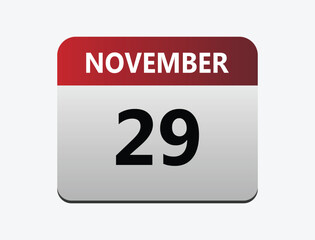 29th November calendar icon. Calendar template for the days of December. vector illustrator.