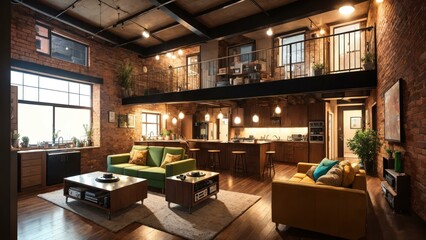 a room with a couch and a table. Ai llustration. fantasy digital painting. Artificial Intelligence Artwork