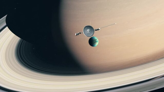 Voyager Passing Planet Saturn and Titan