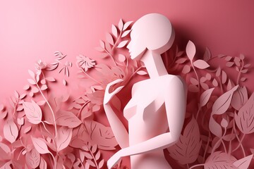 Body Woman Breast Cancer Awareness Day paper cutting from generative ai