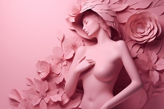 Body Woman Breast Cancer Awareness Day paper cutting from generative ai
