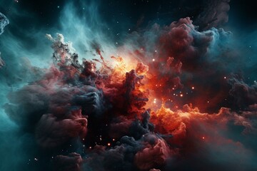 Obraz na płótnie Canvas Illustration of a vibrant nebula with a celestial atmosphere. Generative AI