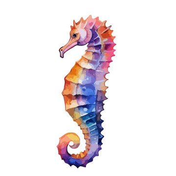 Watercolour seahorse, vector illustration. This seahorse is painted in watercolour on an isolated background. For printing on print, logo, icon, books, t-shirts