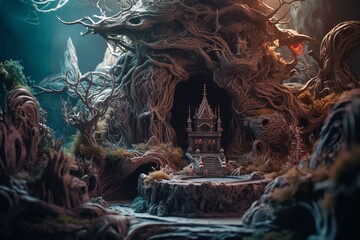 Intricate fantasy art with depth and layers, printed in high-quality, fine detail. Generative AI