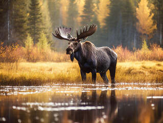 A Moose in Nature with a Shallow Depth of Field | Generative AI - obrazy, fototapety, plakaty