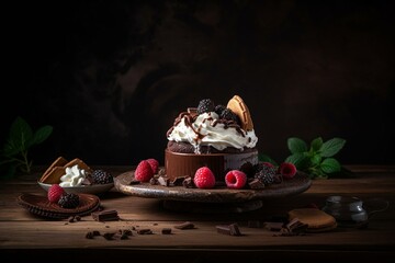 Dessert with contrasting chocolate flavors on a background. Generative AI