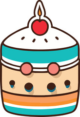 Birthday, wedding, tart cake with candle in flat color vector design in white background