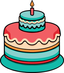 Birthday, wedding, tart cake with candle in flat color vector design in white background