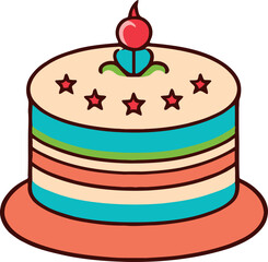 Birthday, wedding, tart cake with candle in flat color vector design in white background