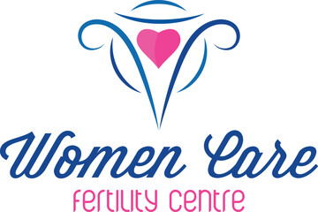 Professional and creative logo design template of the fertility women care with the heart symbol in the middle of it using the negative space concept in a very abstract and unique style.