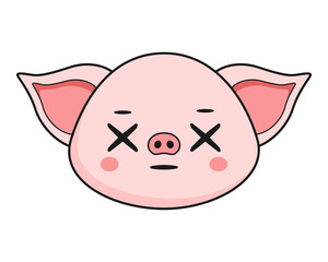 Pig Dizzy X Eye Face Head Kawaii Sticker