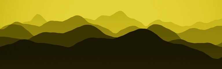 nice yellow wide angle of peaks in the fog computer art background illustration