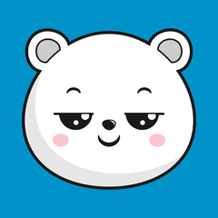 Polar Bear Pensive Face Head Kawaii Sticker Isolated