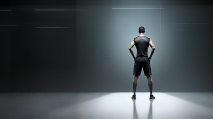 Fototapeta na wymiar Sports performance concept,back view of an athlete. Minimal background with copy space for additional text. Sense of determination, strength, and readiness for the competition. Generative AI