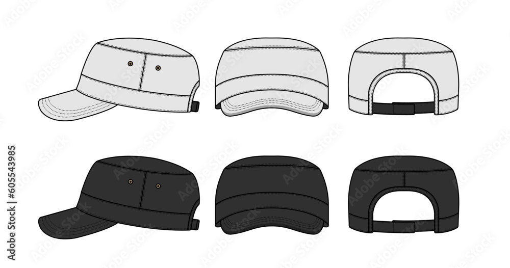 Canvas Prints military cadet cap ( work cap ) vector template illustration set