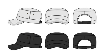 Military cadet cap ( work cap ) vector template illustration set