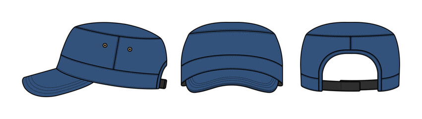 Military cadet cap ( work cap ) vector template illustration - obrazy, fototapety, plakaty