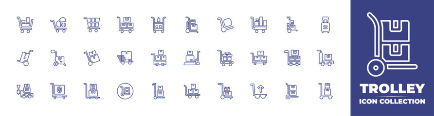 Fototapeta na wymiar Trolley line icon collection. Editable stroke. Vector illustration. Containing trolley cart, trolley, and more.