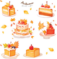 Autumn cupcake in watercolor illustration