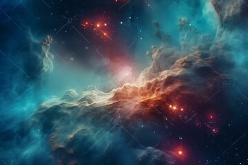 Fototapeta na wymiar Starry backdrop of space with colorful nebula stretching across the night sky. Generative AI