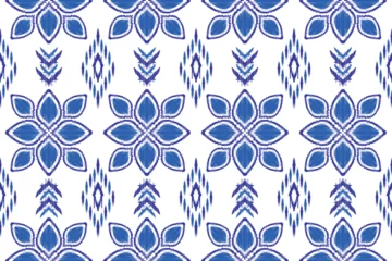 Schilderijen op glas Abstract Ethnic ikat art. Seamless pattern in tribal, folk embroidery, and Mexican style. Aztec geometric art ornament print. vector design for fashion, fabric, wallpaper, cover, wrapping carpet. © Suttiwat