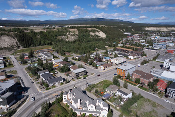 Fototapeta na wymiar Aerial Drone image of the gold rush town of Whitehorse in the Yukon Territory