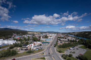 Aerial Drone image of the gold rush town of Whitehorse in the Yukon Territory 