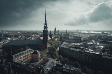 Fototapeta na wymiar Artistic wallpaper featuring Hamburg skyline. Generative AI