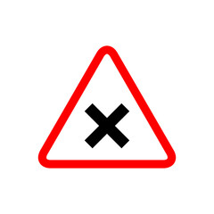 Fototapeta premium Cross road traffic warning sign symbol Red triangle background..eps