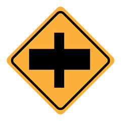 Crossroad warning sign. Road warning sign icon on yellow background..eps
