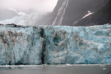 Fissure on the Surprise Glacier with the beautiful Blue ice face in Prince William Sound near Whittier Alaska