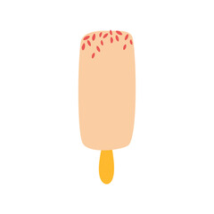 Colorful ice cream on a stick in white chocolate glaze vector illustration. Color minimalistic summer illustration