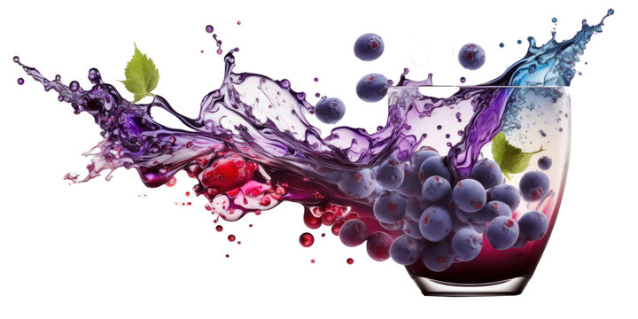 product shot of purple grape juice flavor splatter over transparent background, alpha channel, created with Generative AI technology