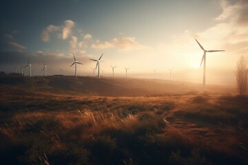 Energy produced by wind turbines. Generative AI