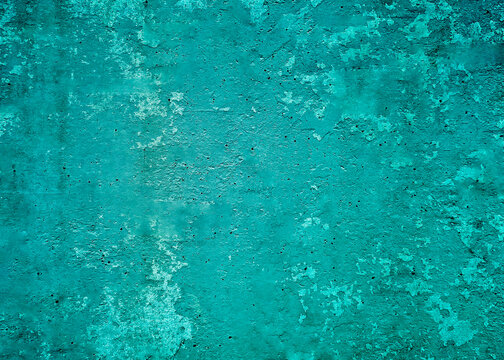 Retro vintage paint wall teal blue grunge concrete cracks texture background