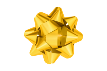 yellow gift bow ribbon isolated on transparent background