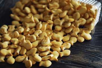 Closeup view of fish shaped crackers