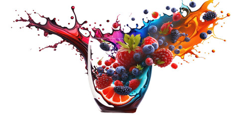 product shot of a splash berry juice flavor splatter in a glass over alpha channel background, alpha channel, created with Generative AI technology