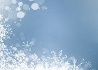 snow winter bokeh with snowflakes glow blue elegant background for Christmas wallpaper