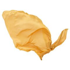 Smooth flying elegant On transparent background, golden fabric fluttering textile wind silk wave fashion satin motion drapery scarf flying chiffon veil.